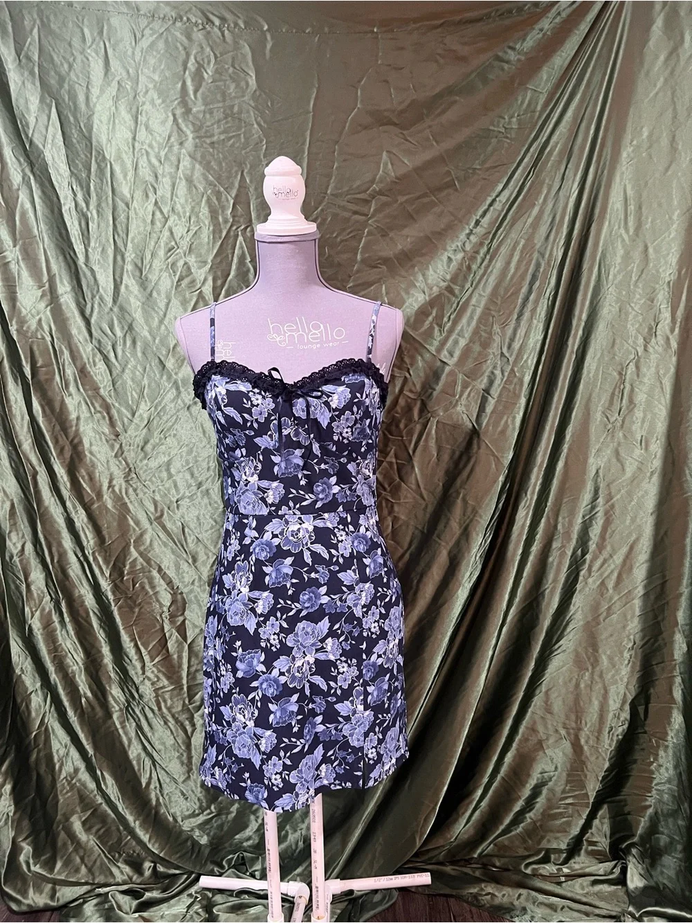 Trixxi Navy Slip Dress with Blue Floral Print and Lace